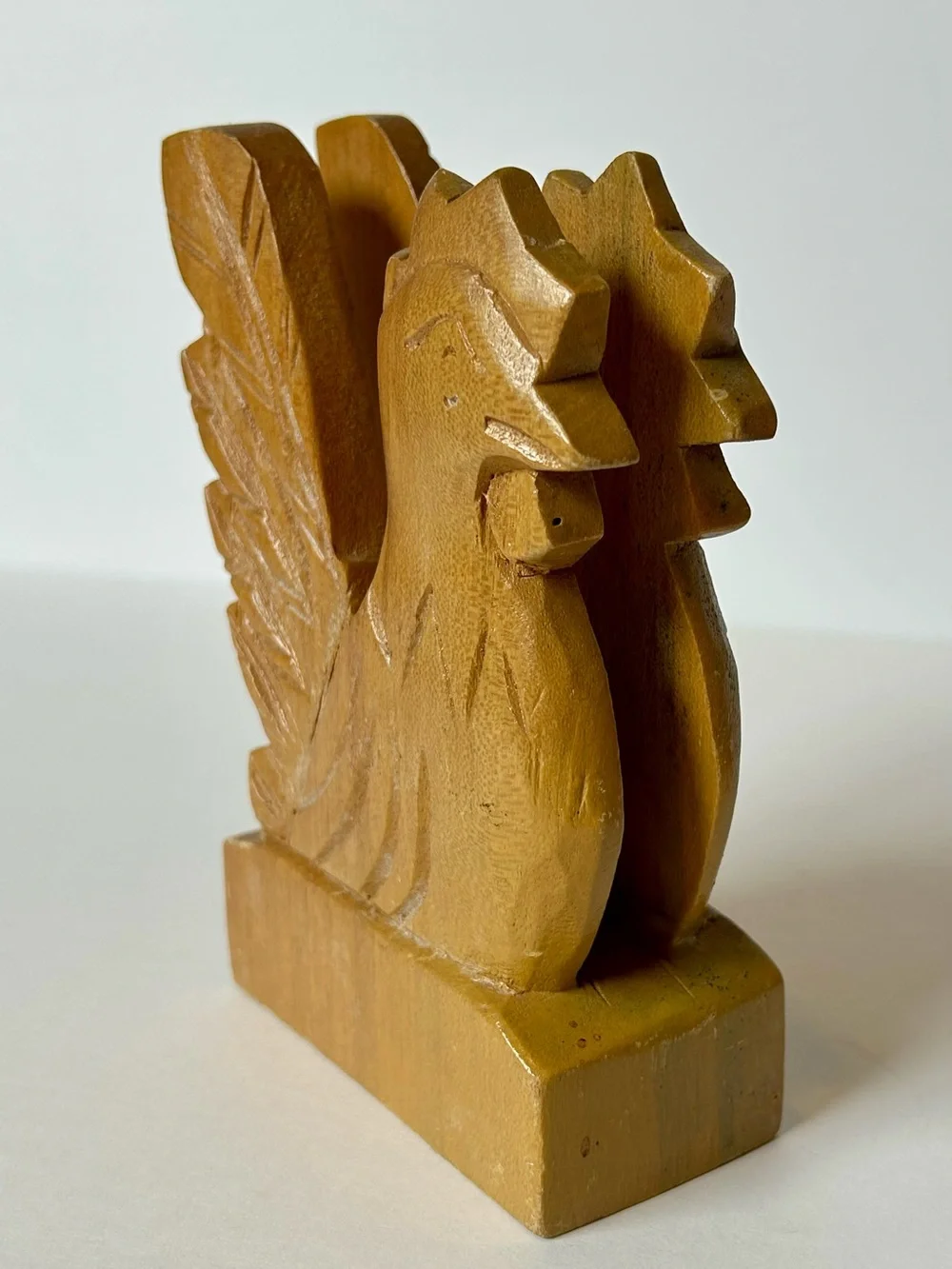 Vintage carved wooden rooster napkin holder
